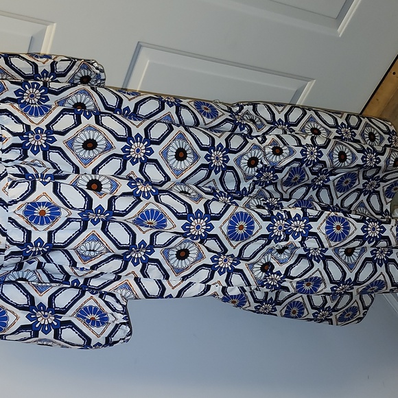 Maeve Anthropologie Blue White Pattern Midi Dress Bettina - Picture 5 of 10